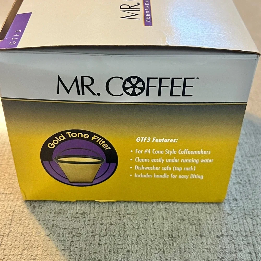 Mr. Coffee GTF3 Gold Tone Permanent Coffee Filter #4 Cone Reusable 10-12 Cup